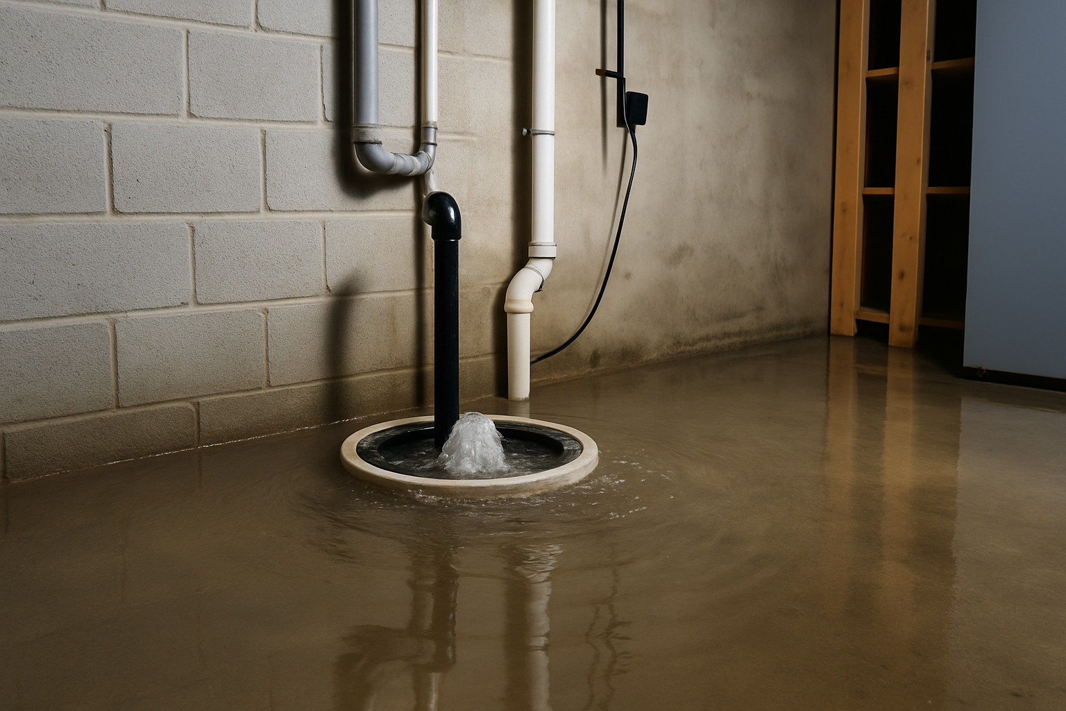 A sump pump that has failed to work properly in a Winnetka basement