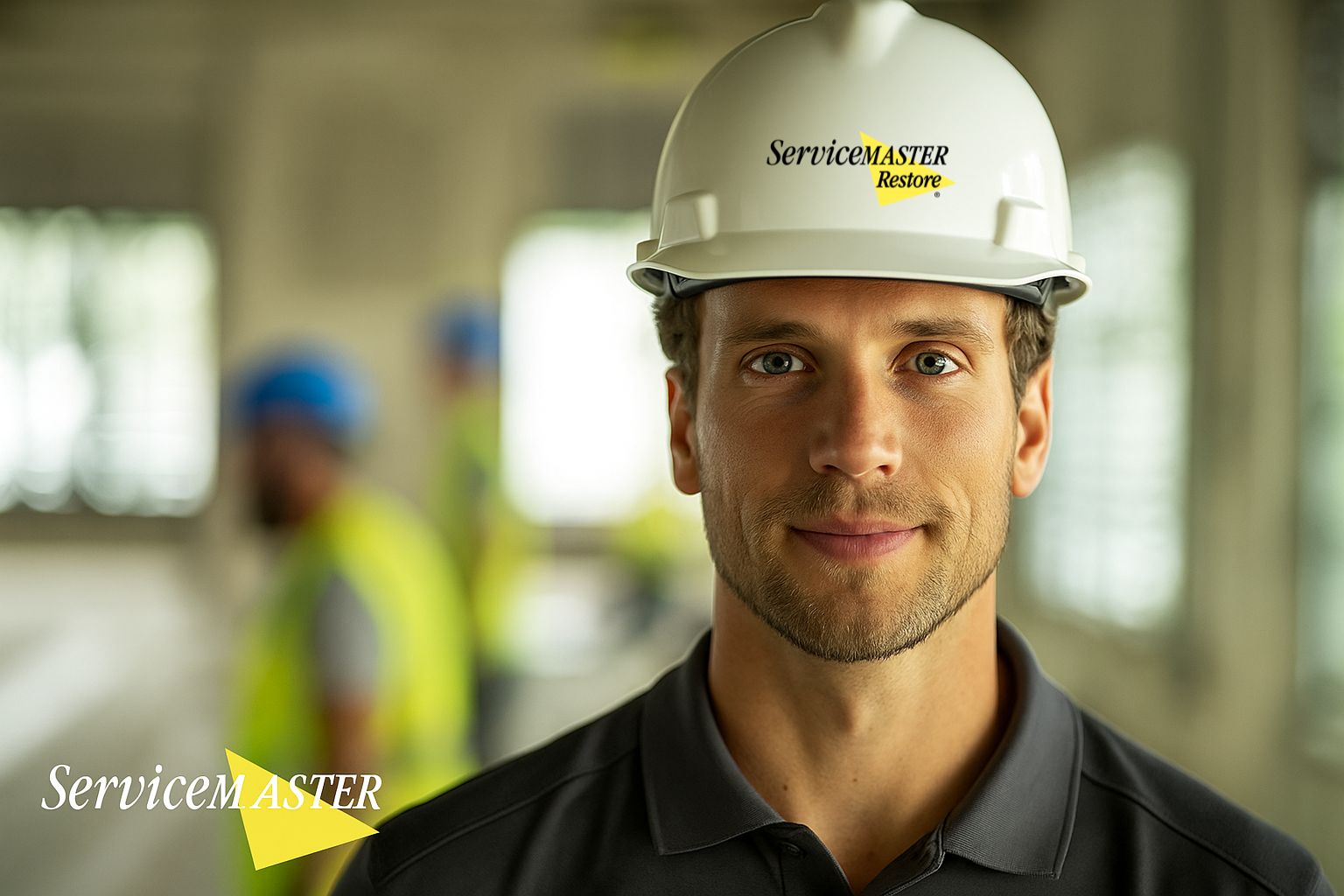 ServiceMaster Restoration By Simons technician providing Flood Damage Cleanup Services for a commercial property in Deerfield Illinois