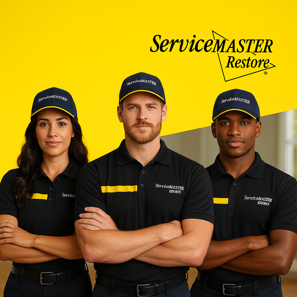 three ServiceMaster Restoration By Simons technicians pose confidently for the camera.