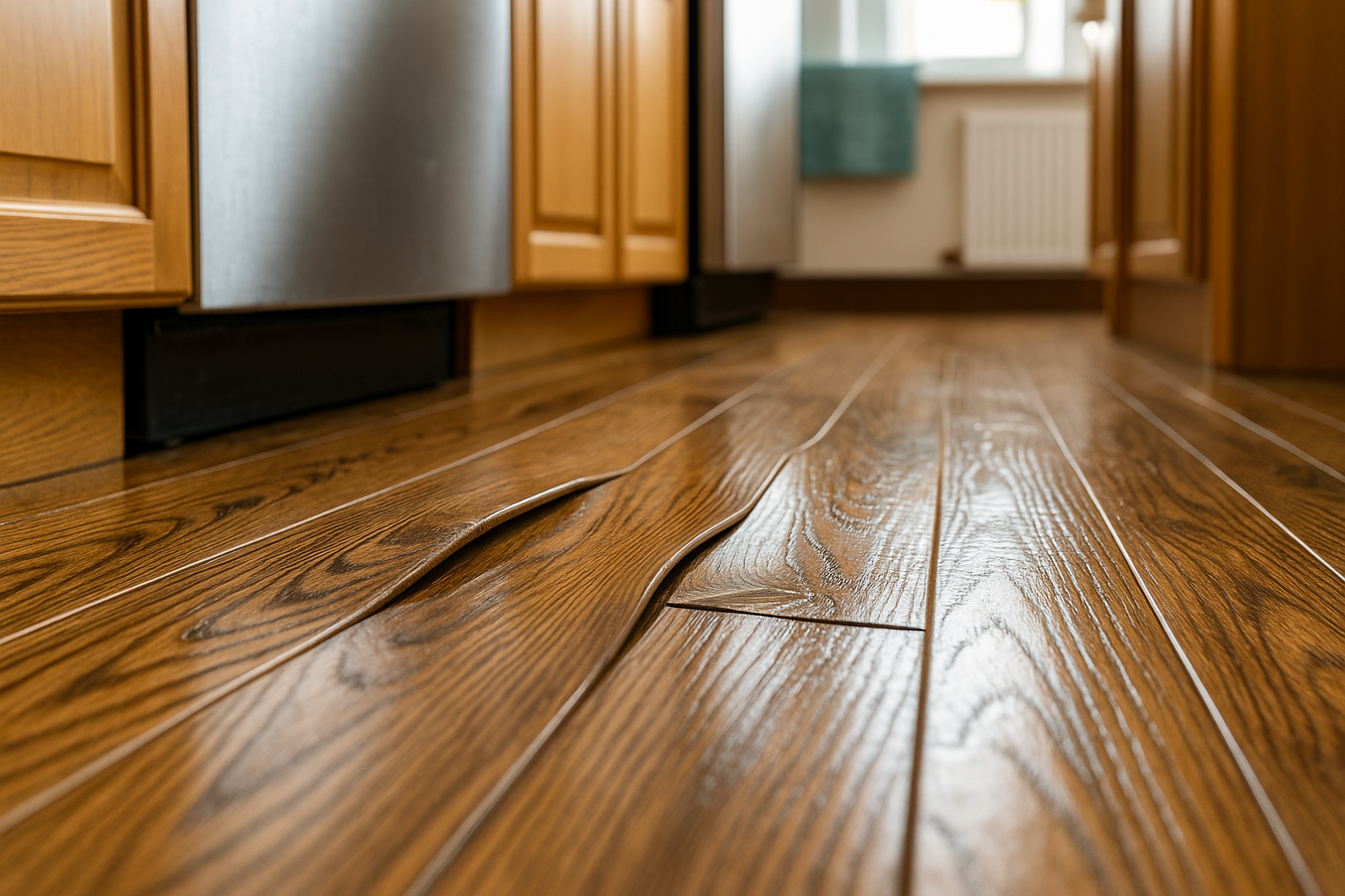 Signs of warping and cupping of wood floors